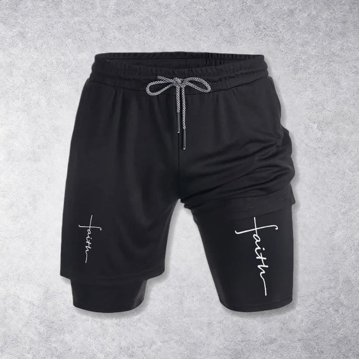 Christianartworkshop Sportshorts mit integriertem Faith-Cross-Schriftzug in Schreibschrift, zweilagig, mit Kordelzug - image 10