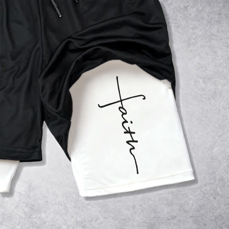 Christianartworkshop Sportshorts mit integriertem Faith-Cross-Schriftzug in Schreibschrift, zweilagig, mit Kordelzug - image 3