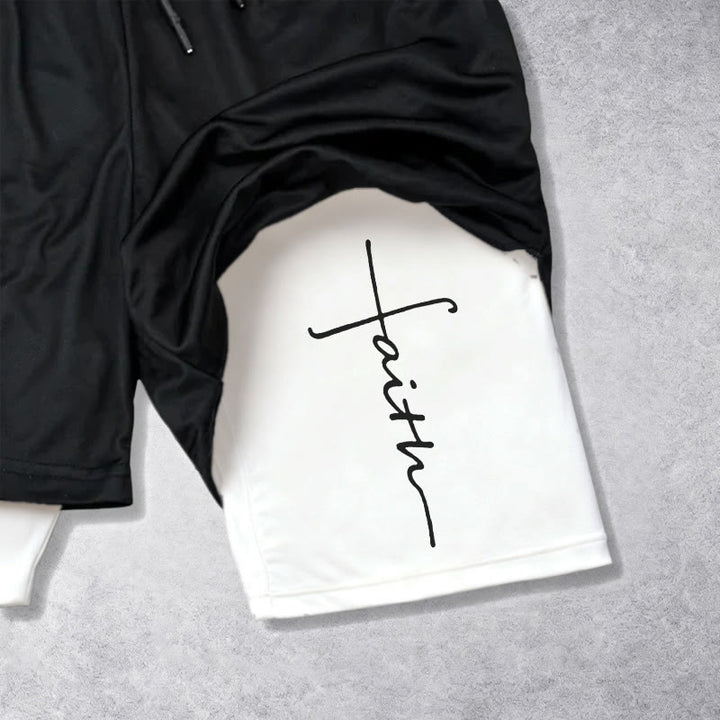 Christianartworkshop Sportshorts mit integriertem Faith-Cross-Schriftzug in Schreibschrift, zweilagig, mit Kordelzug - image 3