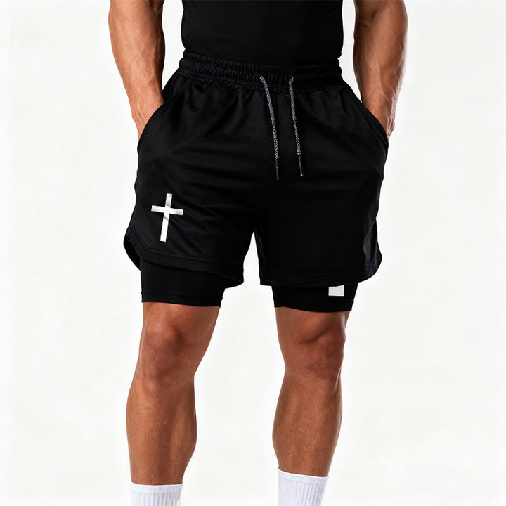Christianartworkshop Zweilagige, mehrlagige Sportshorts mit zwei verschiedenen Kreuzsymbolen – Andachtsshorts - image 16