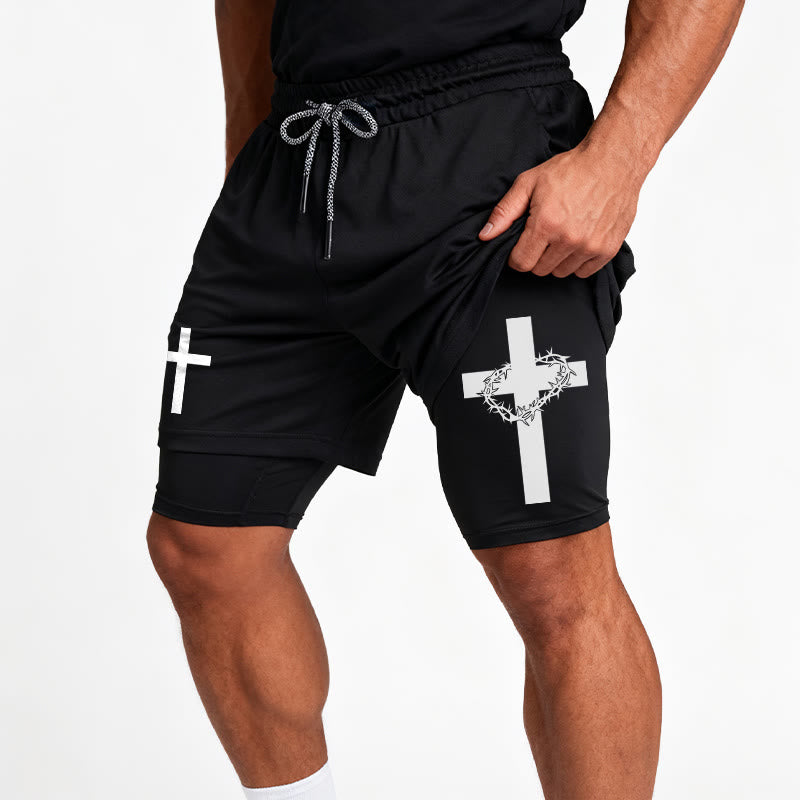 Christianartworkshop Zweilagige, mehrlagige Sportshorts mit zwei verschiedenen Kreuzsymbolen – Andachtsshorts - image 15