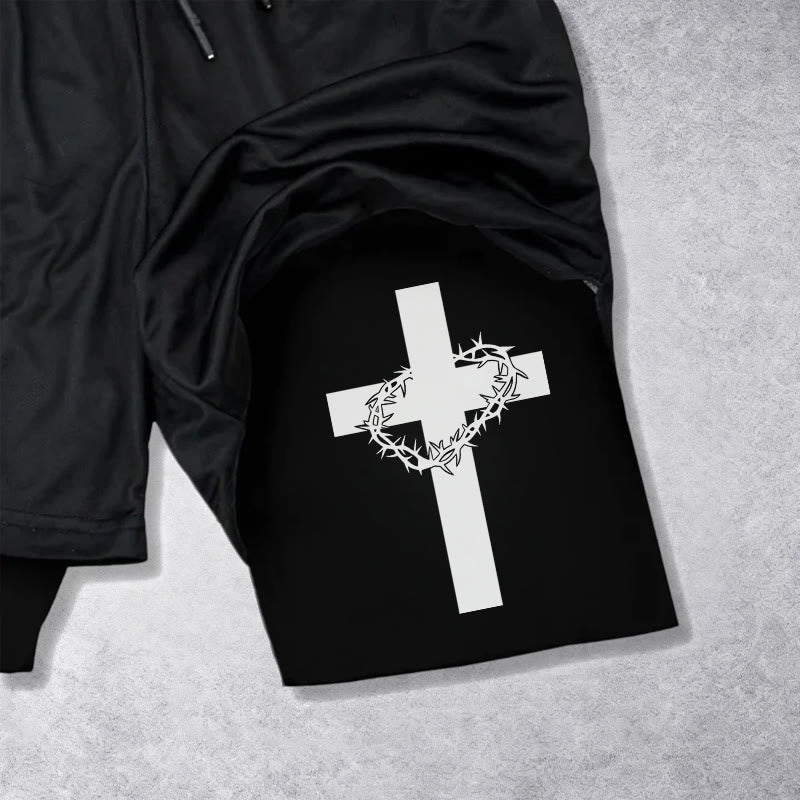 Christianartworkshop Zweilagige, mehrlagige Sportshorts mit zwei verschiedenen Kreuzsymbolen – Andachtsshorts - image 12