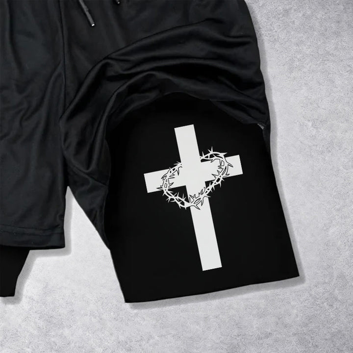 Christianartworkshop Zweilagige, mehrlagige Sportshorts mit zwei verschiedenen Kreuzsymbolen – Andachtsshorts - image 12