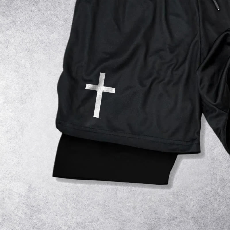 Christianartworkshop Zweilagige, mehrlagige Sportshorts mit zwei verschiedenen Kreuzsymbolen – Andachtsshorts - image 11
