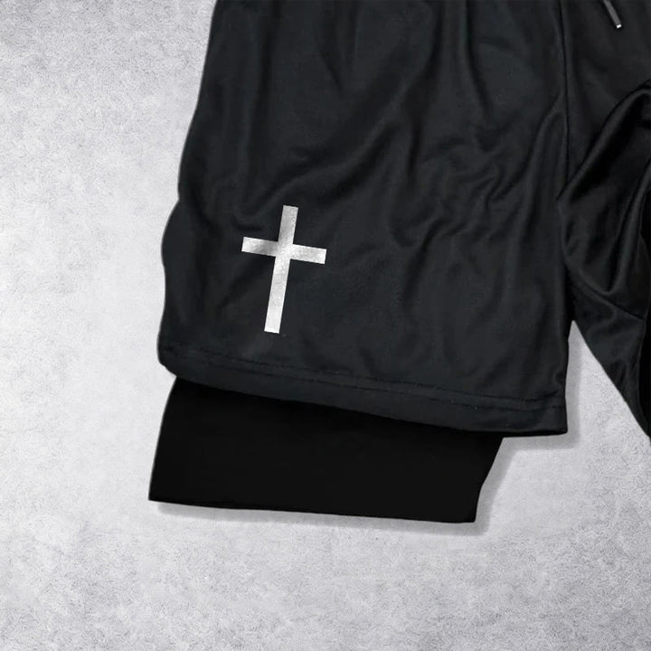 Christianartworkshop Zweilagige, mehrlagige Sportshorts mit zwei verschiedenen Kreuzsymbolen – Andachtsshorts - image 11