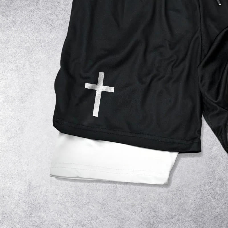 Christianartworkshop Zweilagige, mehrlagige Sportshorts mit zwei verschiedenen Kreuzsymbolen – Andachtsshorts - image 2