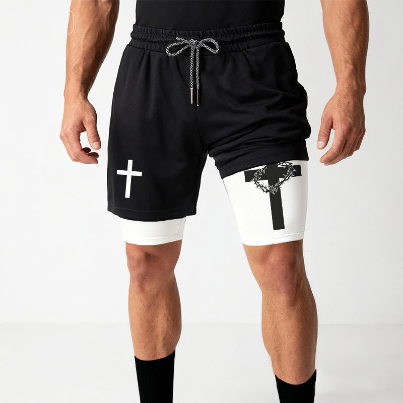 Christianartworkshop Zweilagige, mehrlagige Sportshorts mit zwei verschiedenen Kreuzsymbolen – Andachtsshorts - image 8