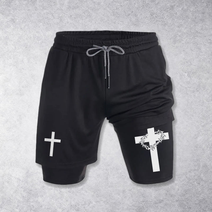 Christianartworkshop Zweilagige, mehrlagige Sportshorts mit zwei verschiedenen Kreuzsymbolen – Andachtsshorts - image 10