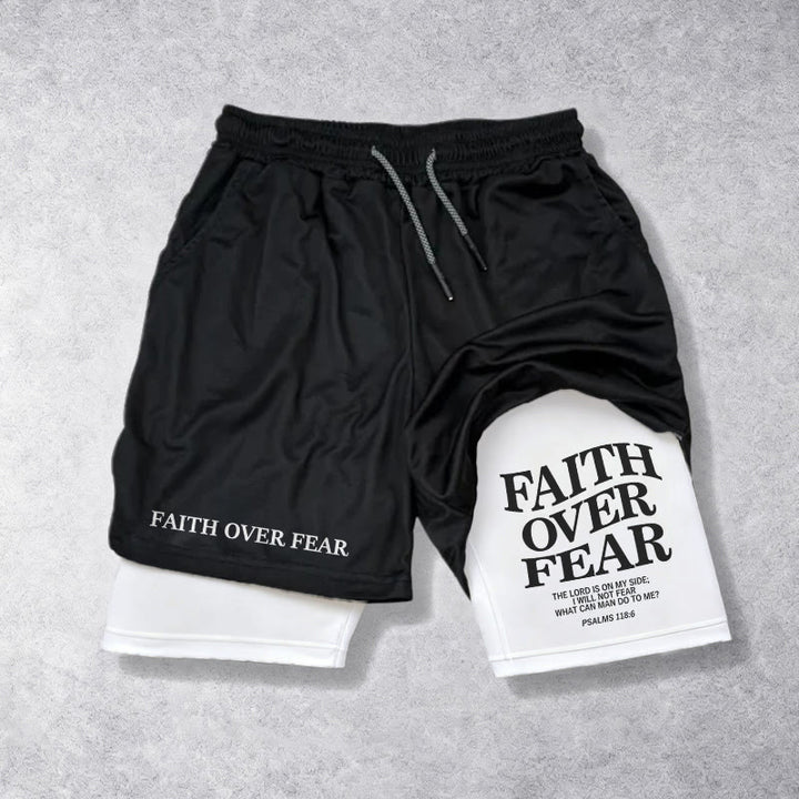 Christianartworkshop „Glaube statt Angst“ – Passende Shorts mit zweifarbigem Print und Psalm 118,6 - Weiß - 3XL - image 0