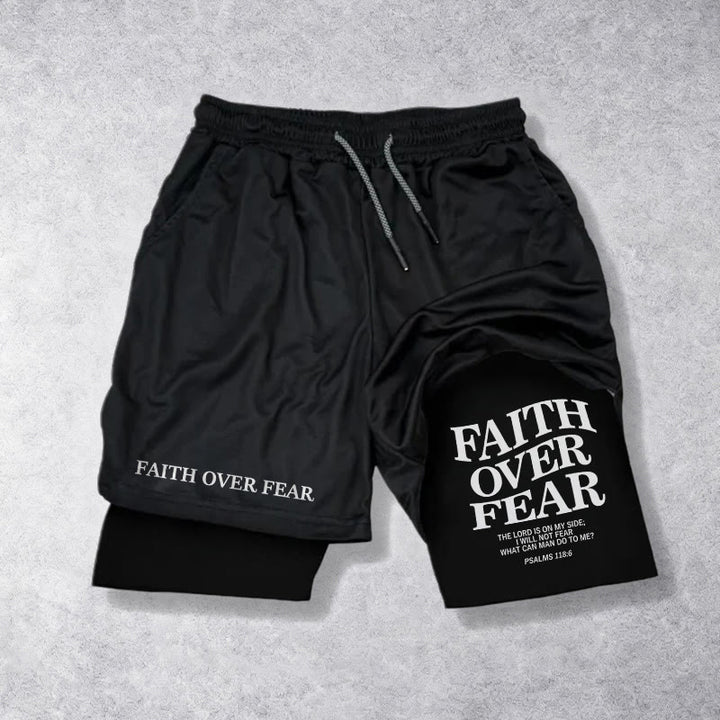 Christianartworkshop „Glaube statt Angst“ – Passende Shorts mit zweifarbigem Print und Psalm 118,6 - Schwarz - 3XL - image 9