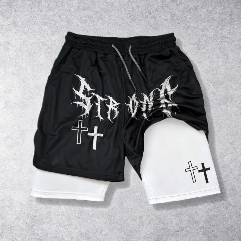 Christianartworkshop Shorts mit auffälliger, markanter gotischer Schrift, doppeltem Kreuz und passendem Zweifarbdruck, Kordelzug und Glaubensmotiv - Weiß - 3XL - image 0