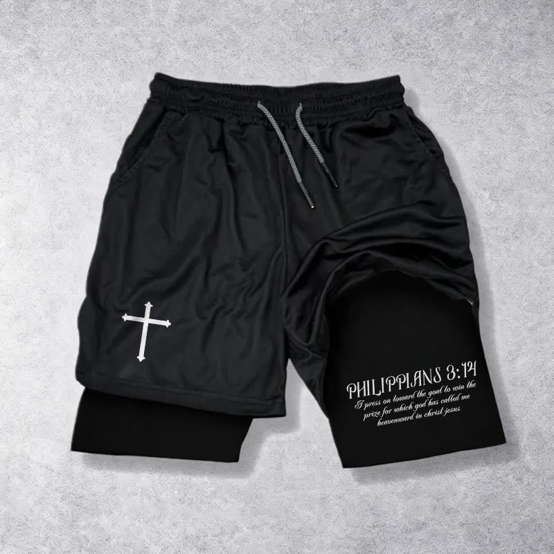 Christianartworkshop Einfaches Nagelkreuz, Philipper 3,14, Schreibschrift-Vers, Shorts mit Kordelzug, Glaubens-Shorts - Schwarz - 3XL - image 9