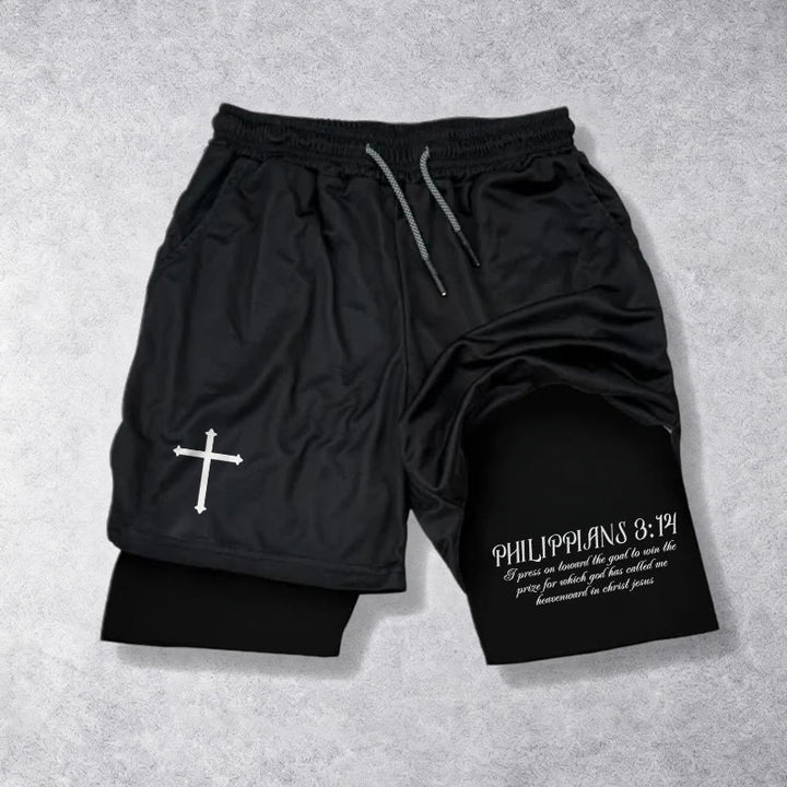Christianartworkshop Einfaches Nagelkreuz, Philipper 3,14, Schreibschrift-Vers, Shorts mit Kordelzug, Glaubens-Shorts - Schwarz - 3XL - image 9