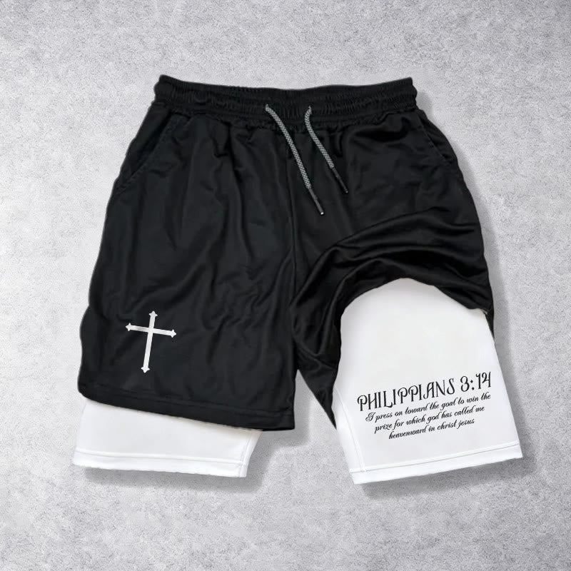 Christianartworkshop Einfaches Nagelkreuz, Philipper 3,14, Schreibschrift-Vers, Shorts mit Kordelzug, Glaubens-Shorts - Weiß - 3XL - image 0