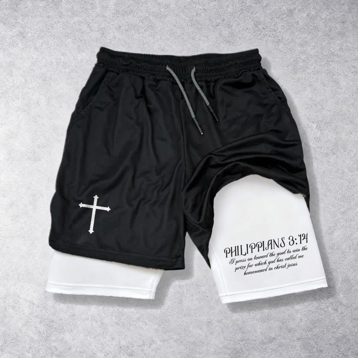 Christianartworkshop Einfaches Nagelkreuz, Philipper 3,14, Schreibschrift-Vers, Shorts mit Kordelzug, Glaubens-Shorts - Weiß - 3XL - image 0