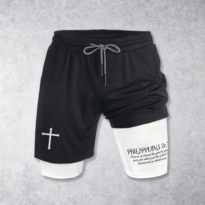 Christianartworkshop Einfaches Nagelkreuz, Philipper 3,14, Schreibschrift-Vers, Shorts mit Kordelzug, Glaubens-Shorts - image 1