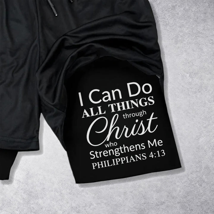 Christianartworkshop Zeitlose „Ich vermag alles durch Christus“-Sportshorts mit doppelter Lage und Kordelzug - image 12