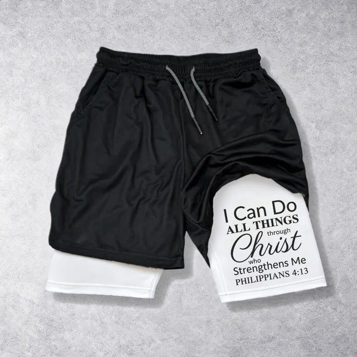 Christianartworkshop Zeitlose „Ich vermag alles durch Christus“-Sportshorts mit doppelter Lage und Kordelzug - Weiß - 3XL - image 0