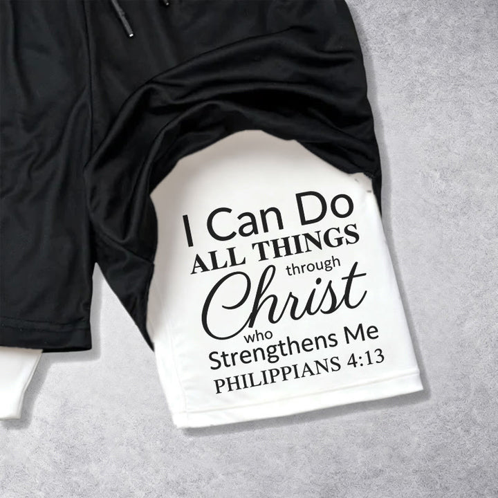 Christianartworkshop Zeitlose „Ich vermag alles durch Christus“-Sportshorts mit doppelter Lage und Kordelzug - image 3