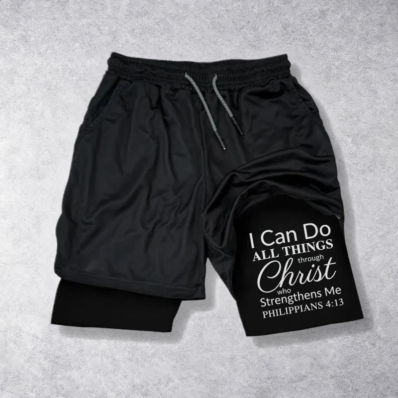 Christianartworkshop Zeitlose „Ich vermag alles durch Christus“-Sportshorts mit doppelter Lage und Kordelzug - Schwarz - 3XL - image 9
