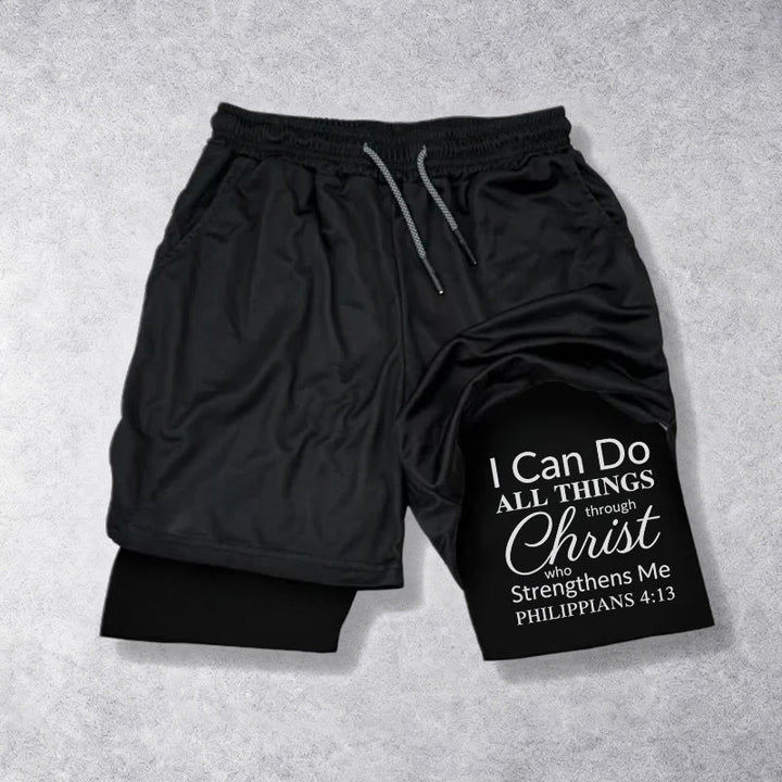 Christianartworkshop Zeitlose „Ich vermag alles durch Christus“-Sportshorts mit doppelter Lage und Kordelzug - Schwarz - 3XL - image 9