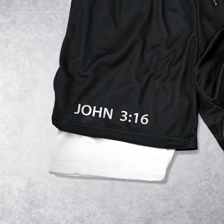 Christianartworkshop Johannes 3,16 Äußeres unbestreitbares Kreuz Vollständiger Vers Inneres zweilagige Shorts mit Kordelzug Glaube - image 2