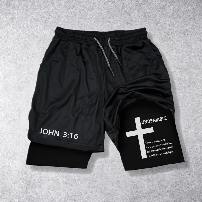 Christianartworkshop Johannes 3,16 Äußeres unbestreitbares Kreuz Vollständiger Vers Inneres zweilagige Shorts mit Kordelzug Glaube - Schwarz - 3XL - image 9