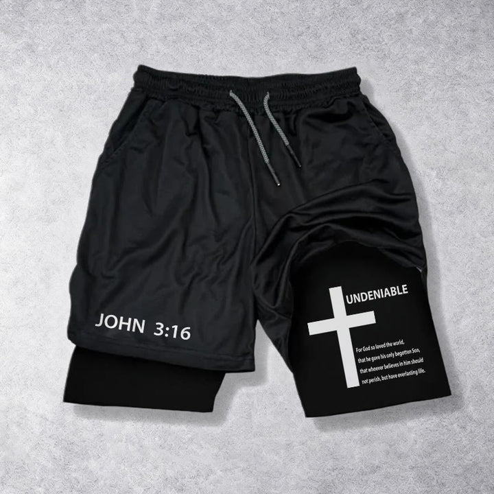 Christianartworkshop Johannes 3,16 Äußeres unbestreitbares Kreuz Vollständiger Vers Inneres zweilagige Shorts mit Kordelzug Glaube - Schwarz - 3XL - image 9