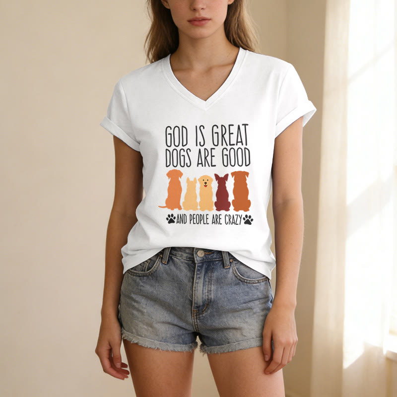 Christianartworkshop Gott ist groß, Hunde sind gut – mehrfarbiges T-Shirt mit Hunde-Silhouette und Pfotenabdruck-Grafik auf lässigem V-Ausschnitt - image 21