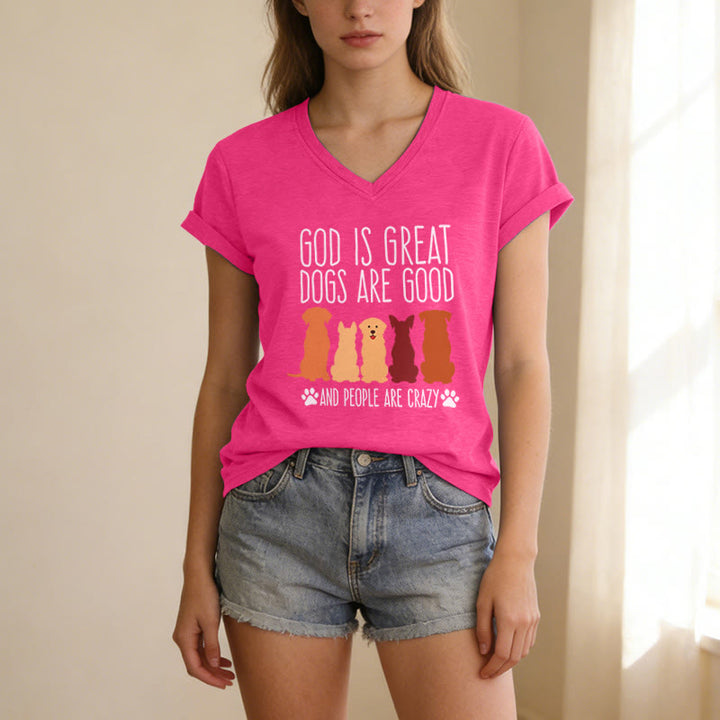 Christianartworkshop Gott ist groß, Hunde sind gut – mehrfarbiges T-Shirt mit Hunde-Silhouette und Pfotenabdruck-Grafik auf lässigem V-Ausschnitt - image 9