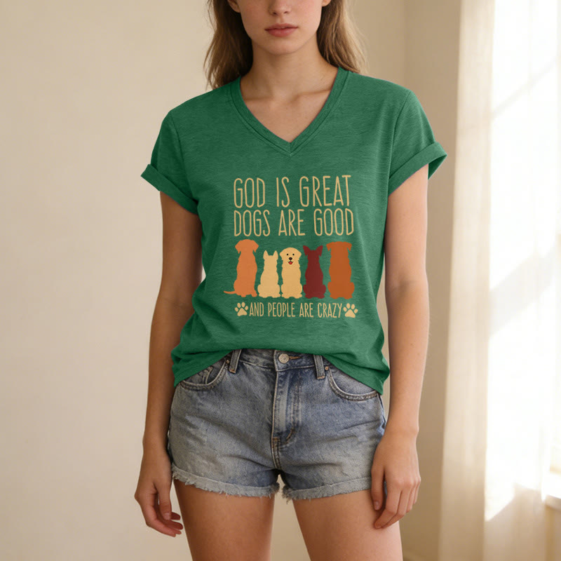 Christianartworkshop Gott ist groß, Hunde sind gut – mehrfarbiges T-Shirt mit Hunde-Silhouette und Pfotenabdruck-Grafik auf lässigem V-Ausschnitt - image 25