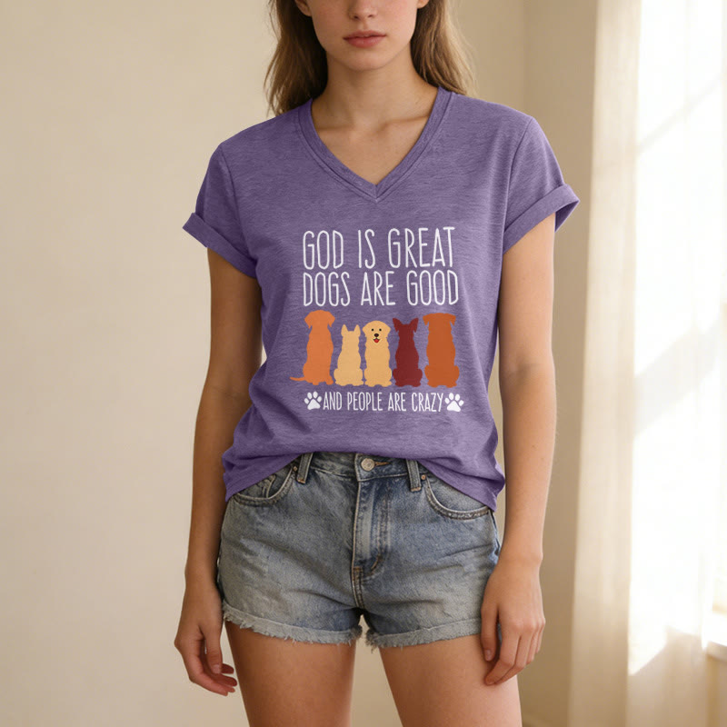 Christianartworkshop Gott ist groß, Hunde sind gut – mehrfarbiges T-Shirt mit Hunde-Silhouette und Pfotenabdruck-Grafik auf lässigem V-Ausschnitt - image 11