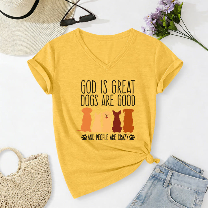 Christianartworkshop Gott ist groß, Hunde sind gut – mehrfarbiges T-Shirt mit Hunde-Silhouette und Pfotenabdruck-Grafik auf lässigem V-Ausschnitt - Gelb - 2XL - image 16