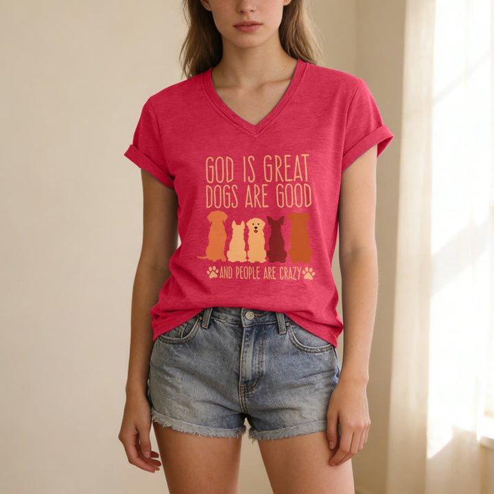 Christianartworkshop Gott ist groß, Hunde sind gut – mehrfarbiges T-Shirt mit Hunde-Silhouette und Pfotenabdruck-Grafik auf lässigem V-Ausschnitt - image 7