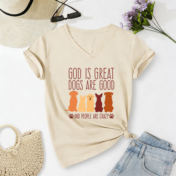 Christianartworkshop Gott ist groß, Hunde sind gut – mehrfarbiges T-Shirt mit Hunde-Silhouette und Pfotenabdruck-Grafik auf lässigem V-Ausschnitt - Beige - 2XL - image 4