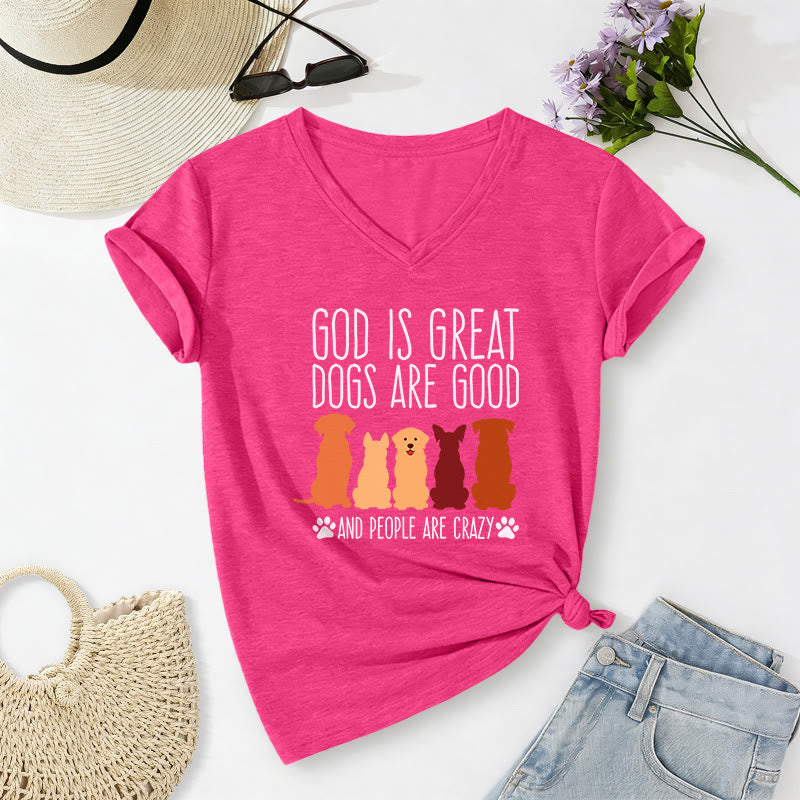 Christianartworkshop Gott ist groß, Hunde sind gut – mehrfarbiges T-Shirt mit Hunde-Silhouette und Pfotenabdruck-Grafik auf lässigem V-Ausschnitt - Rose - 2XL - image 8
