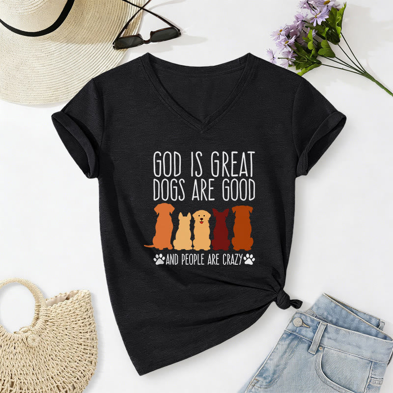 Christianartworkshop Gott ist groß, Hunde sind gut – mehrfarbiges T-Shirt mit Hunde-Silhouette und Pfotenabdruck-Grafik auf lässigem V-Ausschnitt - Schwarz - 2XL - image 14