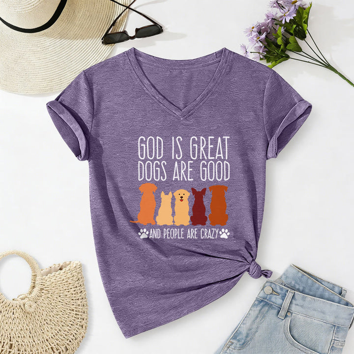 Christianartworkshop Gott ist groß, Hunde sind gut – mehrfarbiges T-Shirt mit Hunde-Silhouette und Pfotenabdruck-Grafik auf lässigem V-Ausschnitt - Lila - 2XL - image 10