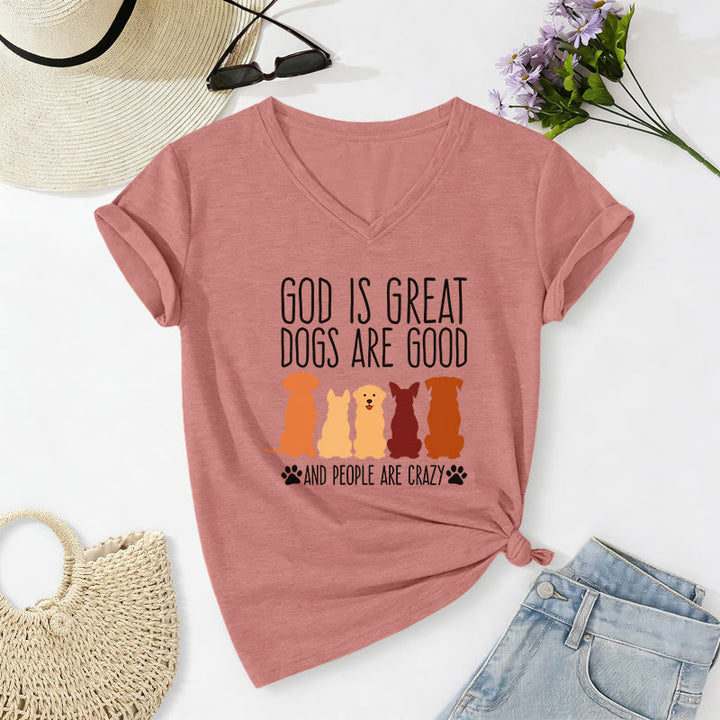Christianartworkshop Gott ist groß, Hunde sind gut – mehrfarbiges T-Shirt mit Hunde-Silhouette und Pfotenabdruck-Grafik auf lässigem V-Ausschnitt - Hellrosa - 2XL - image 12