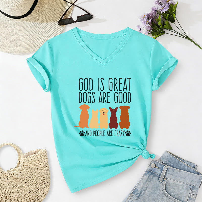 Christianartworkshop Gott ist groß, Hunde sind gut – mehrfarbiges T-Shirt mit Hunde-Silhouette und Pfotenabdruck-Grafik auf lässigem V-Ausschnitt - Himmelblau - 2XL - image 22