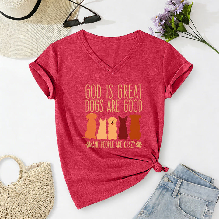 Christianartworkshop Gott ist groß, Hunde sind gut – mehrfarbiges T-Shirt mit Hunde-Silhouette und Pfotenabdruck-Grafik auf lässigem V-Ausschnitt - Rot - 2XL - image 6