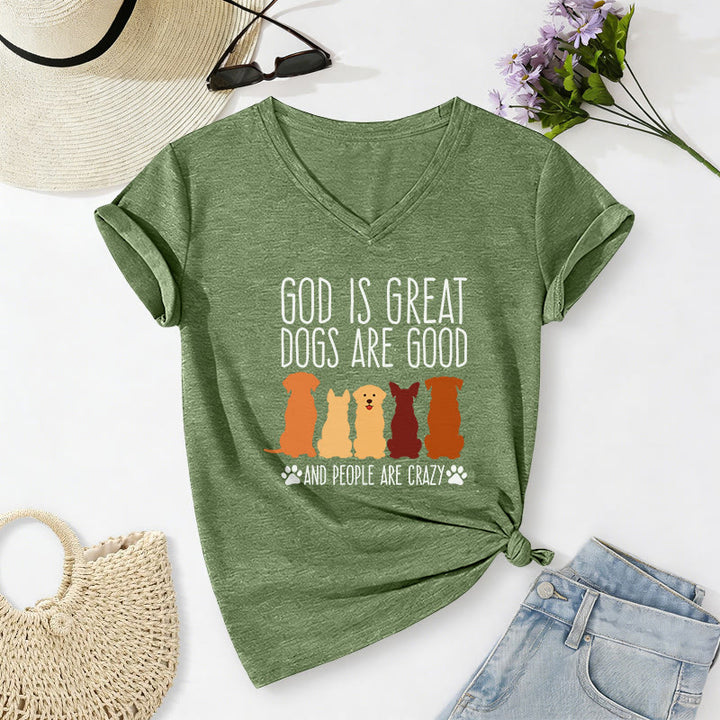 Christianartworkshop Gott ist groß, Hunde sind gut – mehrfarbiges T-Shirt mit Hunde-Silhouette und Pfotenabdruck-Grafik auf lässigem V-Ausschnitt - Olivgrün - 2XL - image 18