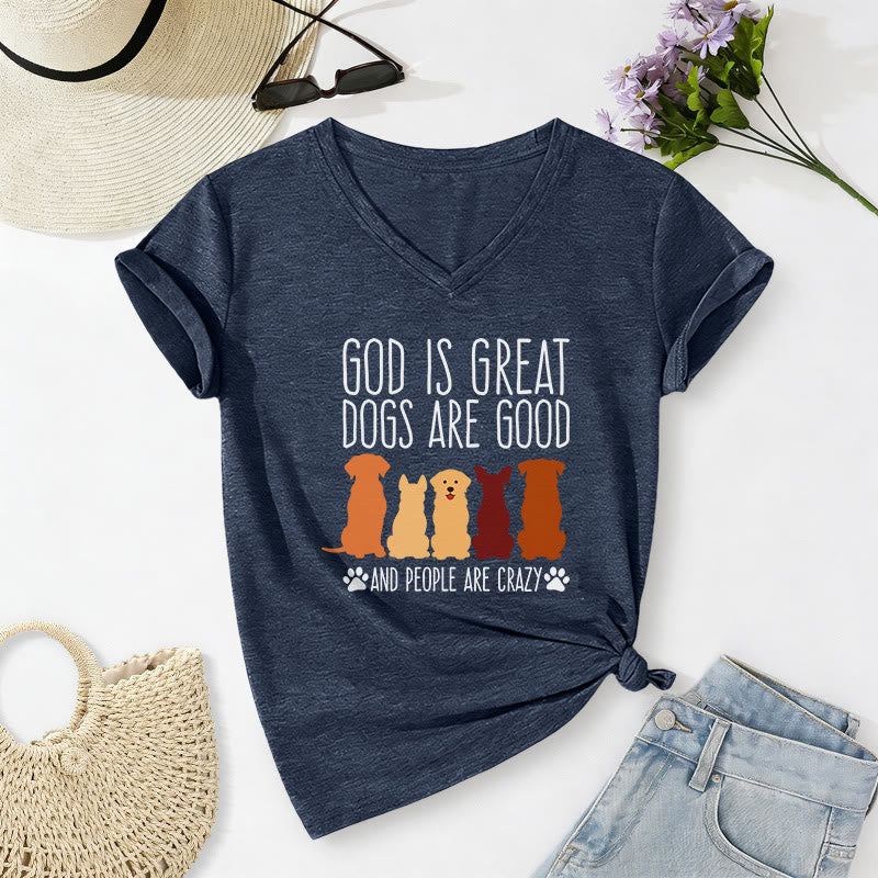 Christianartworkshop Gott ist groß, Hunde sind gut – mehrfarbiges T-Shirt mit Hunde-Silhouette und Pfotenabdruck-Grafik auf lässigem V-Ausschnitt - Marineblau - 2XL - image 2