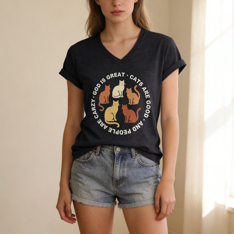 Christianartworkshop Lustiges christliches Katzenliebhaber-T-Shirt mit kreisförmigem Slogan, mehrfarbigem Kätzchenmotiv und V-Ausschnitt - image 15