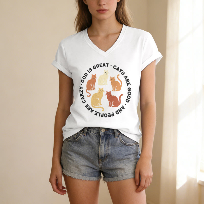 Christianartworkshop Lustiges christliches Katzenliebhaber-T-Shirt mit kreisförmigem Slogan, mehrfarbigem Kätzchenmotiv und V-Ausschnitt - image 21