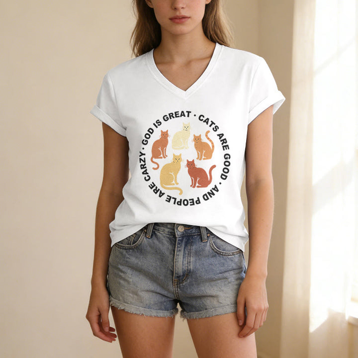 Christianartworkshop Lustiges christliches Katzenliebhaber-T-Shirt mit kreisförmigem Slogan, mehrfarbigem Kätzchenmotiv und V-Ausschnitt - image 21
