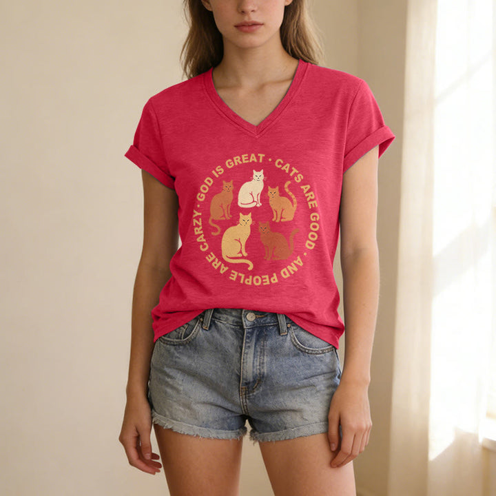 Christianartworkshop Lustiges christliches Katzenliebhaber-T-Shirt mit kreisförmigem Slogan, mehrfarbigem Kätzchenmotiv und V-Ausschnitt - image 9