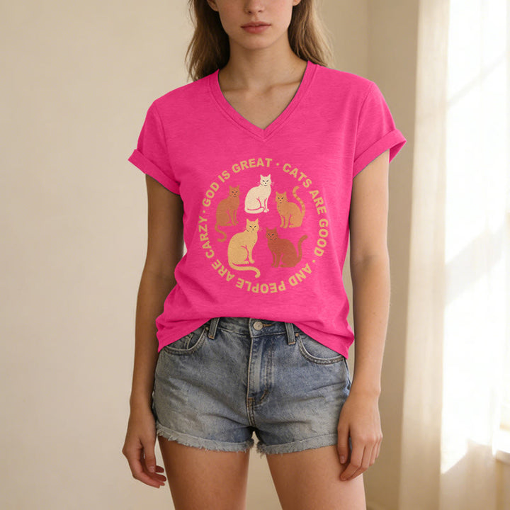 Christianartworkshop Lustiges christliches Katzenliebhaber-T-Shirt mit kreisförmigem Slogan, mehrfarbigem Kätzchenmotiv und V-Ausschnitt - image 11