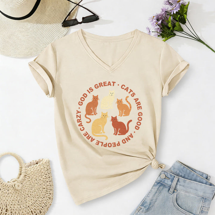 Christianartworkshop Lustiges christliches Katzenliebhaber-T-Shirt mit kreisförmigem Slogan, mehrfarbigem Kätzchenmotiv und V-Ausschnitt - Beige - 2XL - image 6