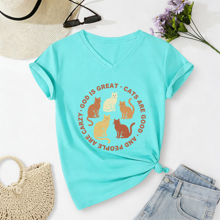 Christianartworkshop Lustiges christliches Katzenliebhaber-T-Shirt mit kreisförmigem Slogan, mehrfarbigem Kätzchenmotiv und V-Ausschnitt - Himmelblau - 2XL - image 22